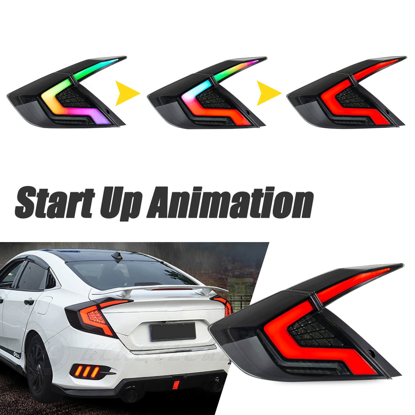 HCMOTION RGB LED Taillights Honda Civic 2016-2021 Colorful DRL Start UP Animation