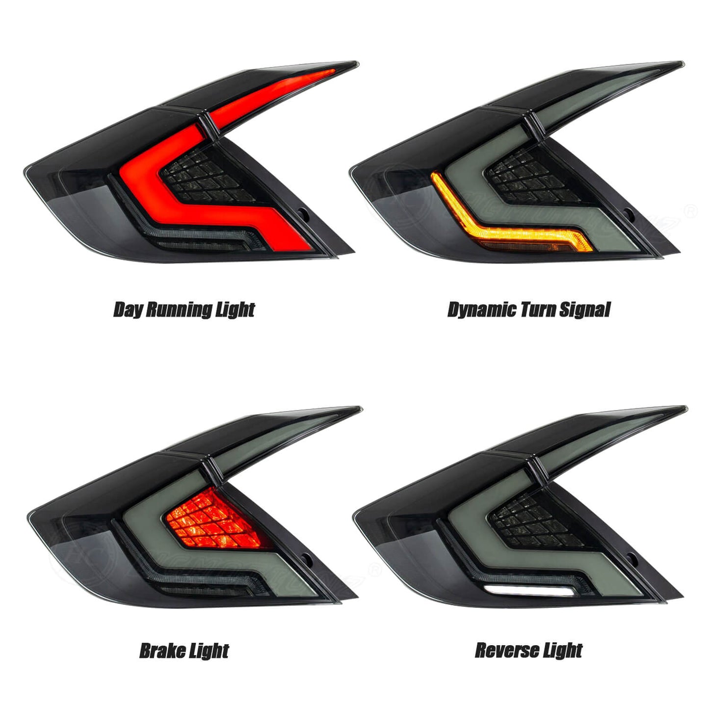HCMOTION RGB LED Taillights Honda Civic 2016-2021 Colorful DRL Start UP Animation