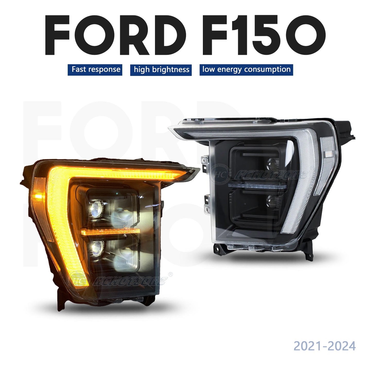 HCMOTIONZ LED Headlights For Ford F150 2021-2024 High Quality Car Accessories Trendy New Design Front Lamp