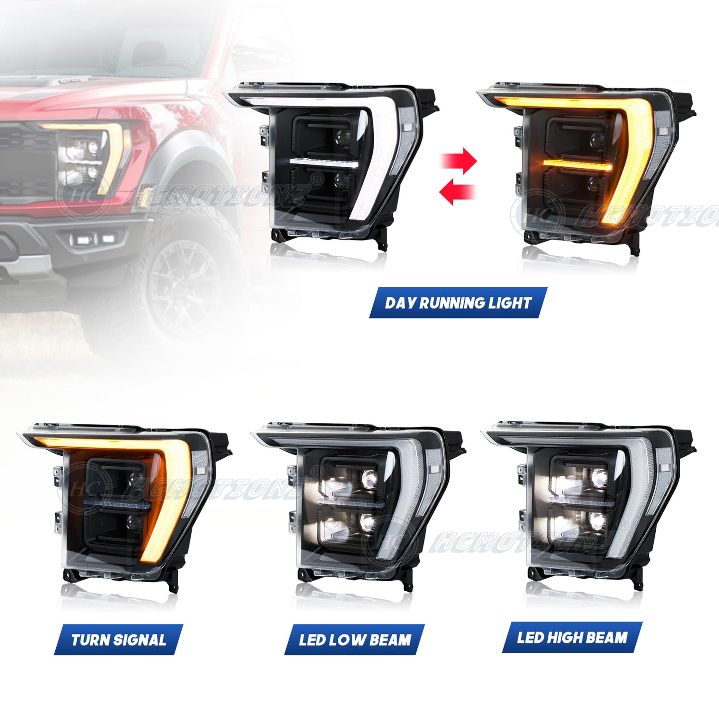 HCMOTIONZ LED Headlights For Ford F150 2021-2024 High Quality Car Accessories Trendy New Design Front Lamp