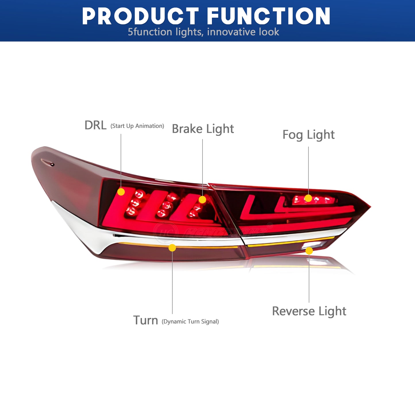 HCMOTION Taillights Fit/For Toyota Camry 2018-2024 With silver strip