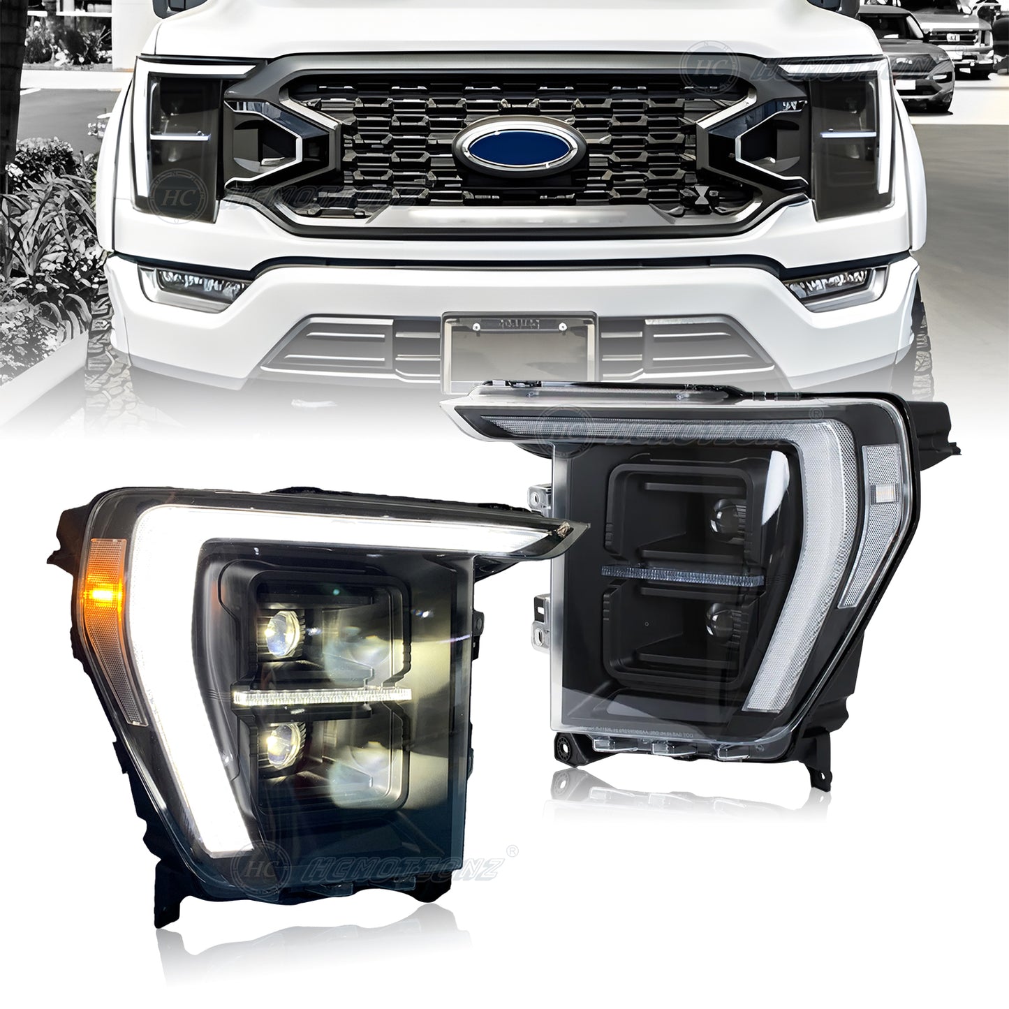 HCMOTIONZ Full LED Headlights for Ford F-150 F150 2021 2022 2023 2024 Start-up Animation Sequential Signal Front Lamps Assembly