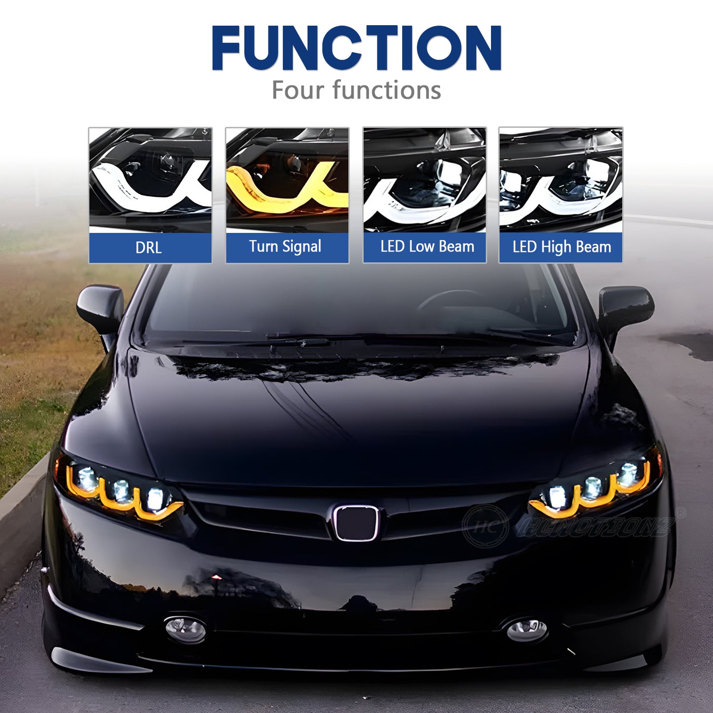 HCMOTION LED Head Lights for Honda Civic 2006-2011 8th Gen 4Doors Sedan