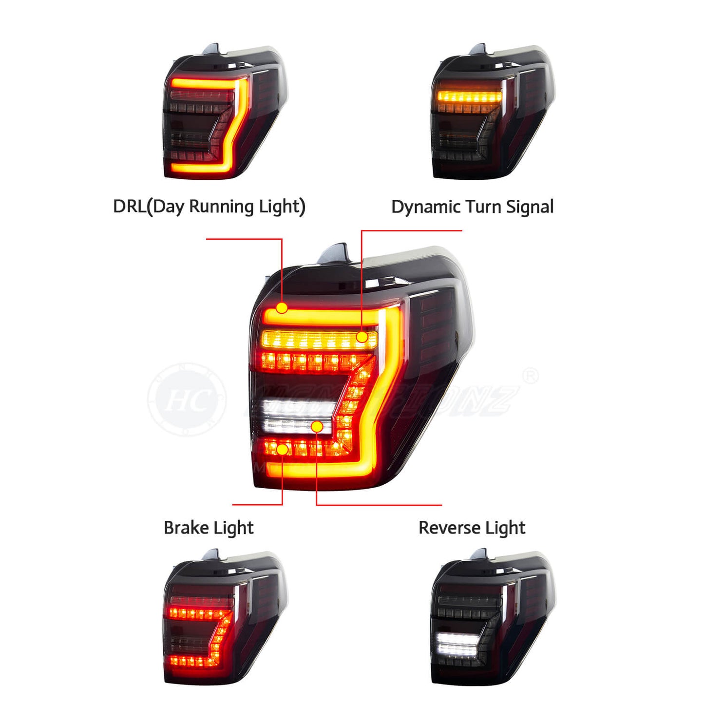 HCMOTION LED Advanced Design Tail Lights for Toyota 4Runner 2010-2023 SR5 TRD Off Road Lmited