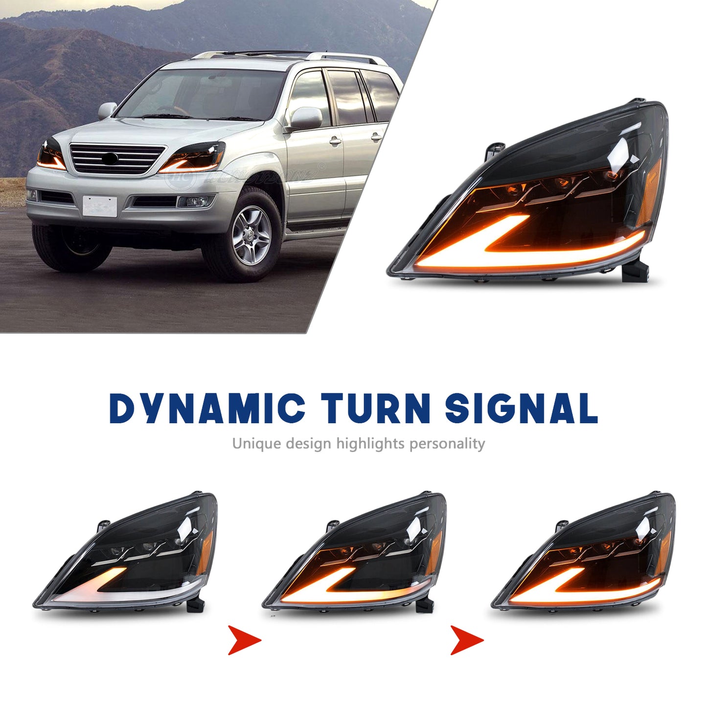 HCMOTIONZ LED Head Lights for Lexus GX 470 2003-2009 J120