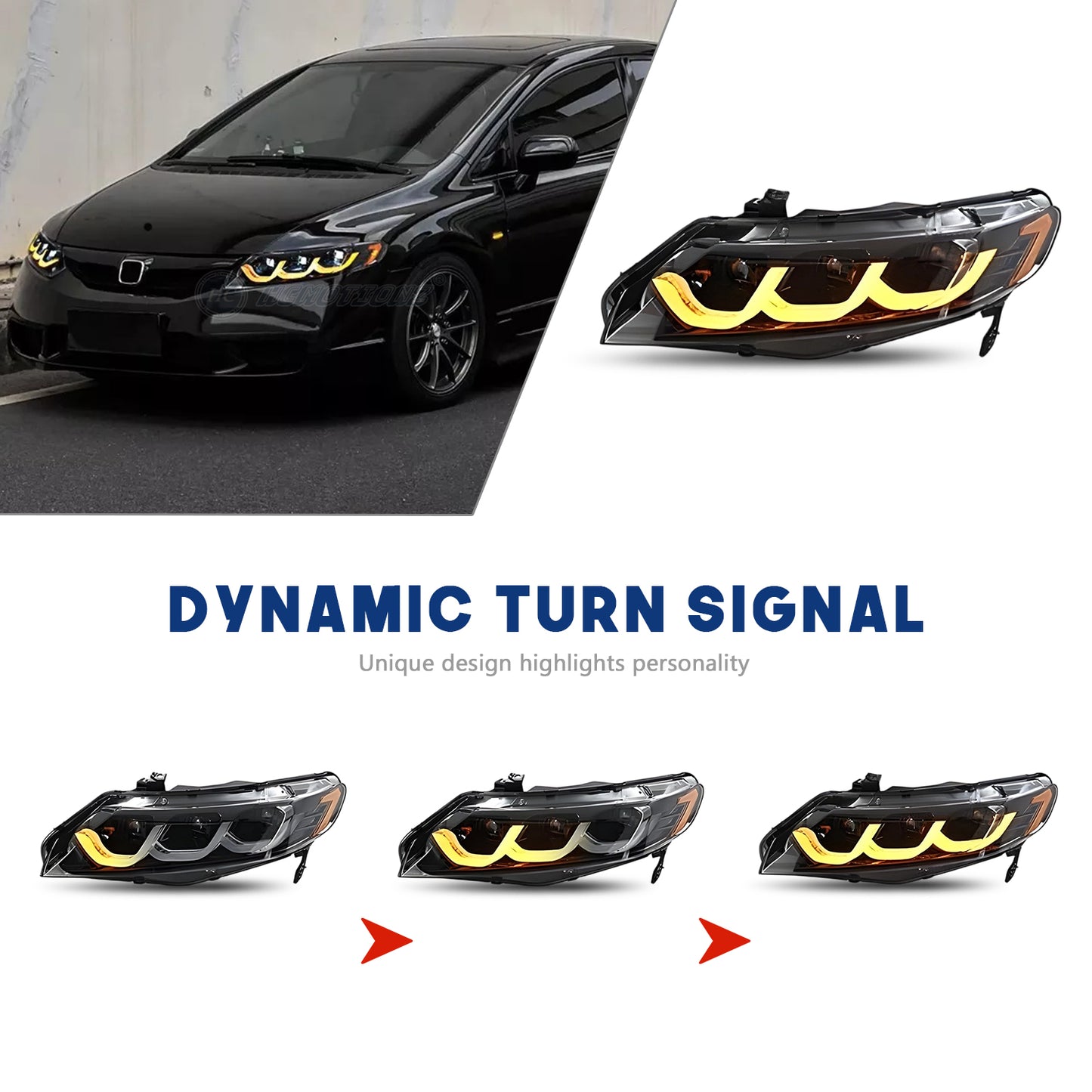 HCMOTION LED Head Lights for Honda Civic 2006-2011 8th Gen 4Doors Sedan