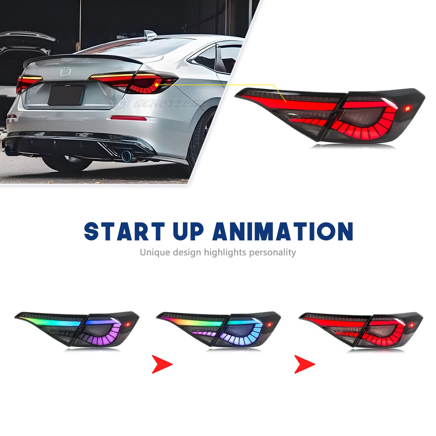 HCMOTION 11th Gen Honda Civic RGB LED Tail Lights 2022-2025 Sedan