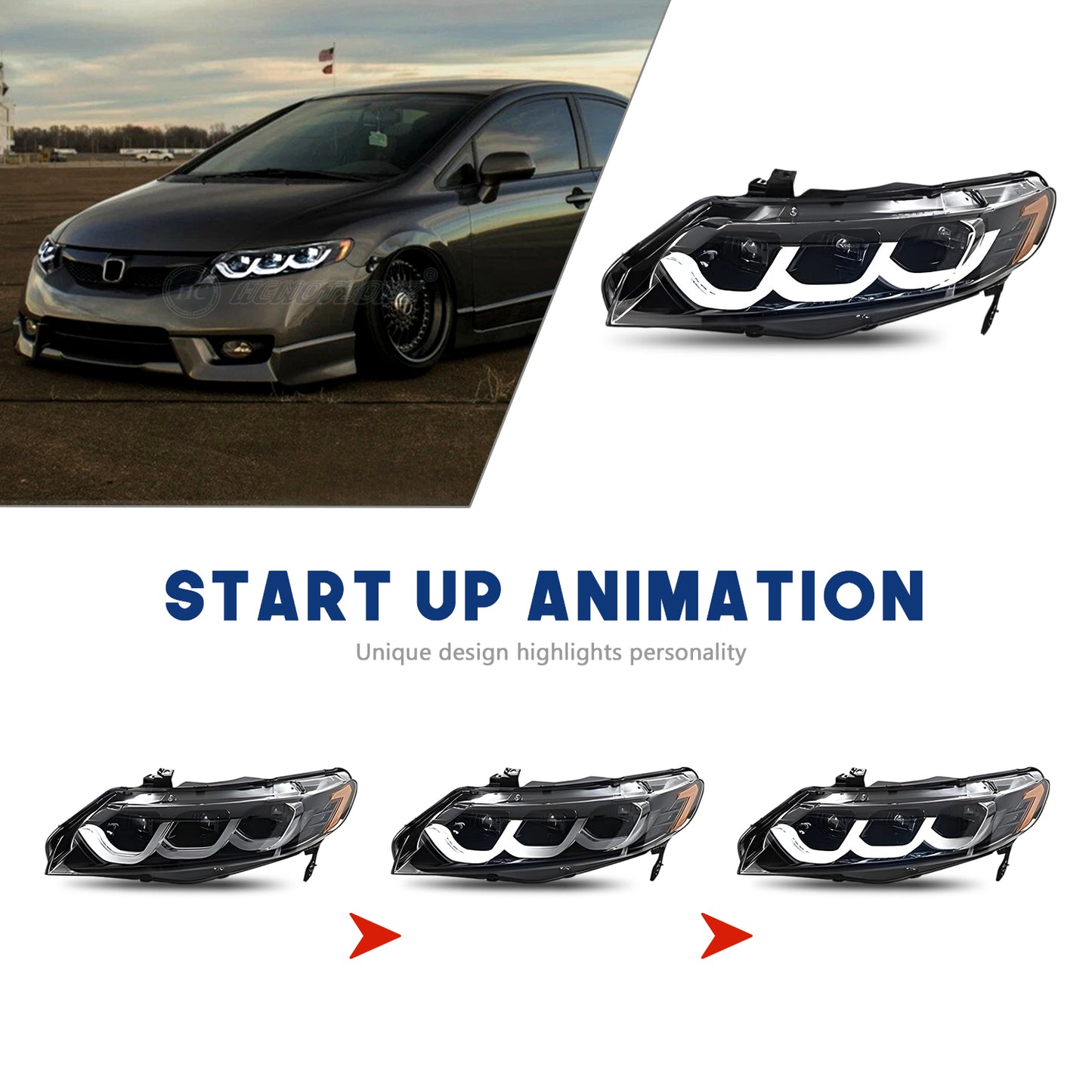 HCMOTION LED Head Lights for Honda Civic 2006-2011 8th Gen 4Doors Sedan