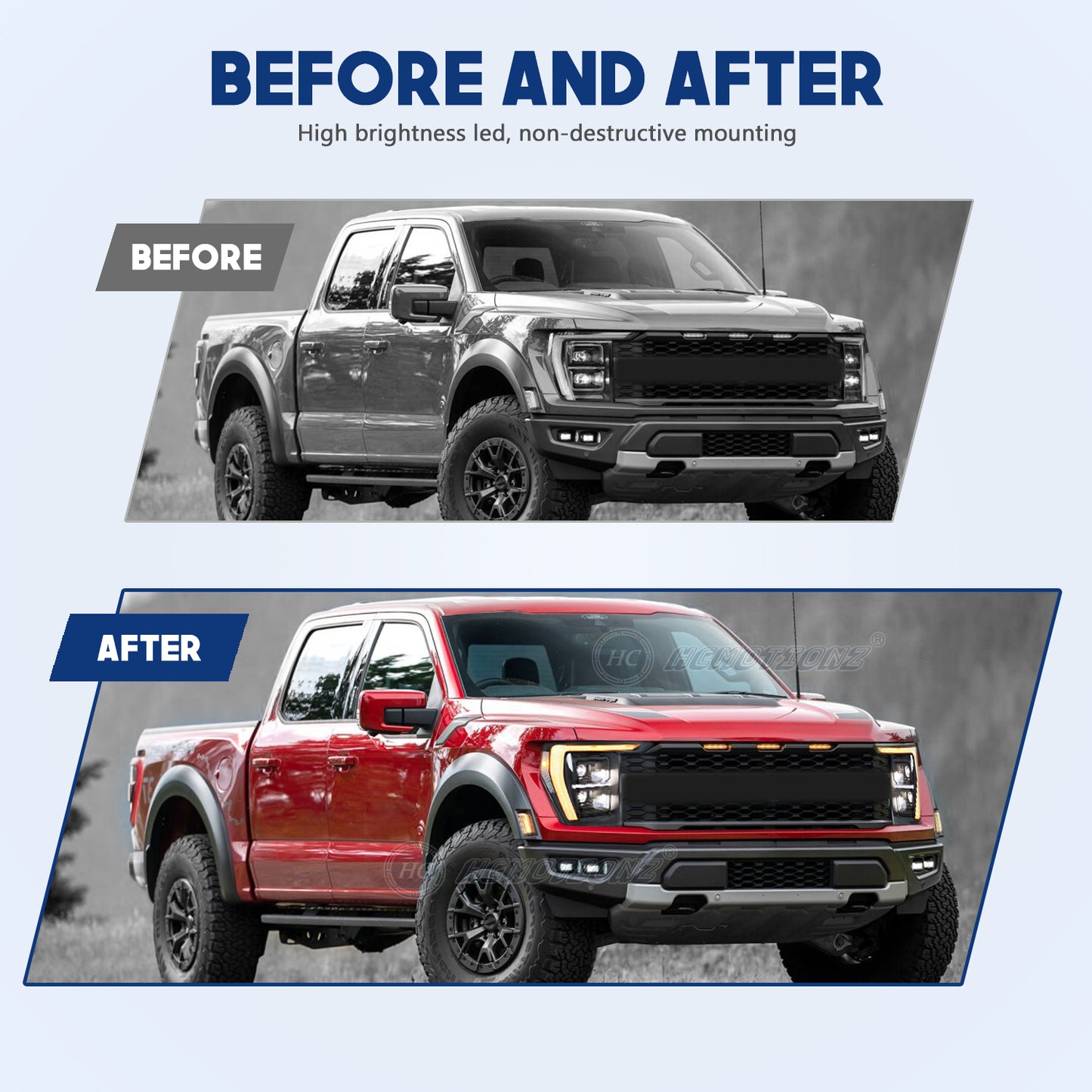HCMOTIONZ Full LED Headlights for Ford F-150 F150 2021 2022 2023 2024 Start-up Animation Sequential Signal Front Lamps Assembly