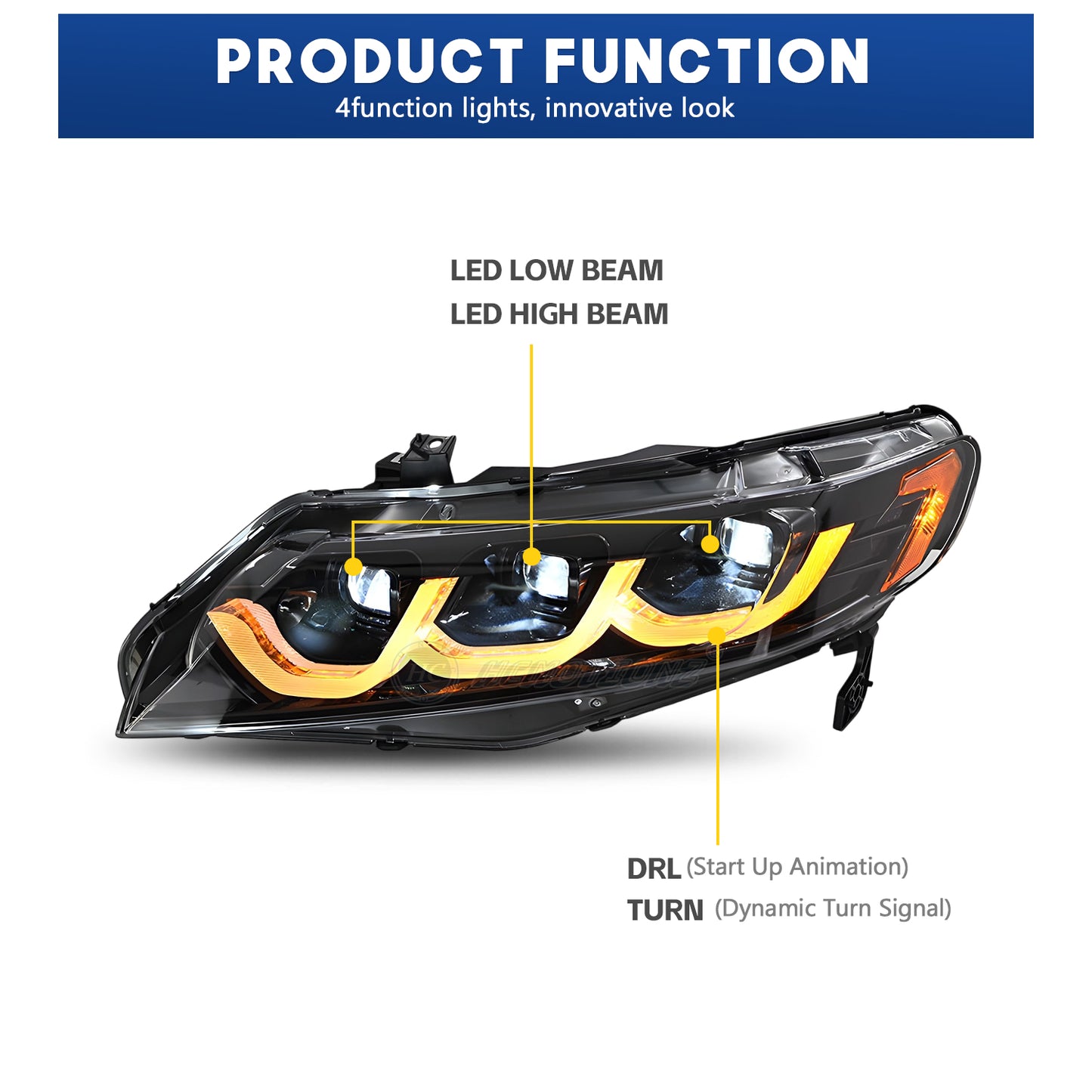 HCMOTION LED Head Lights for Honda Civic 2006-2011 8th Gen 4Doors Sedan