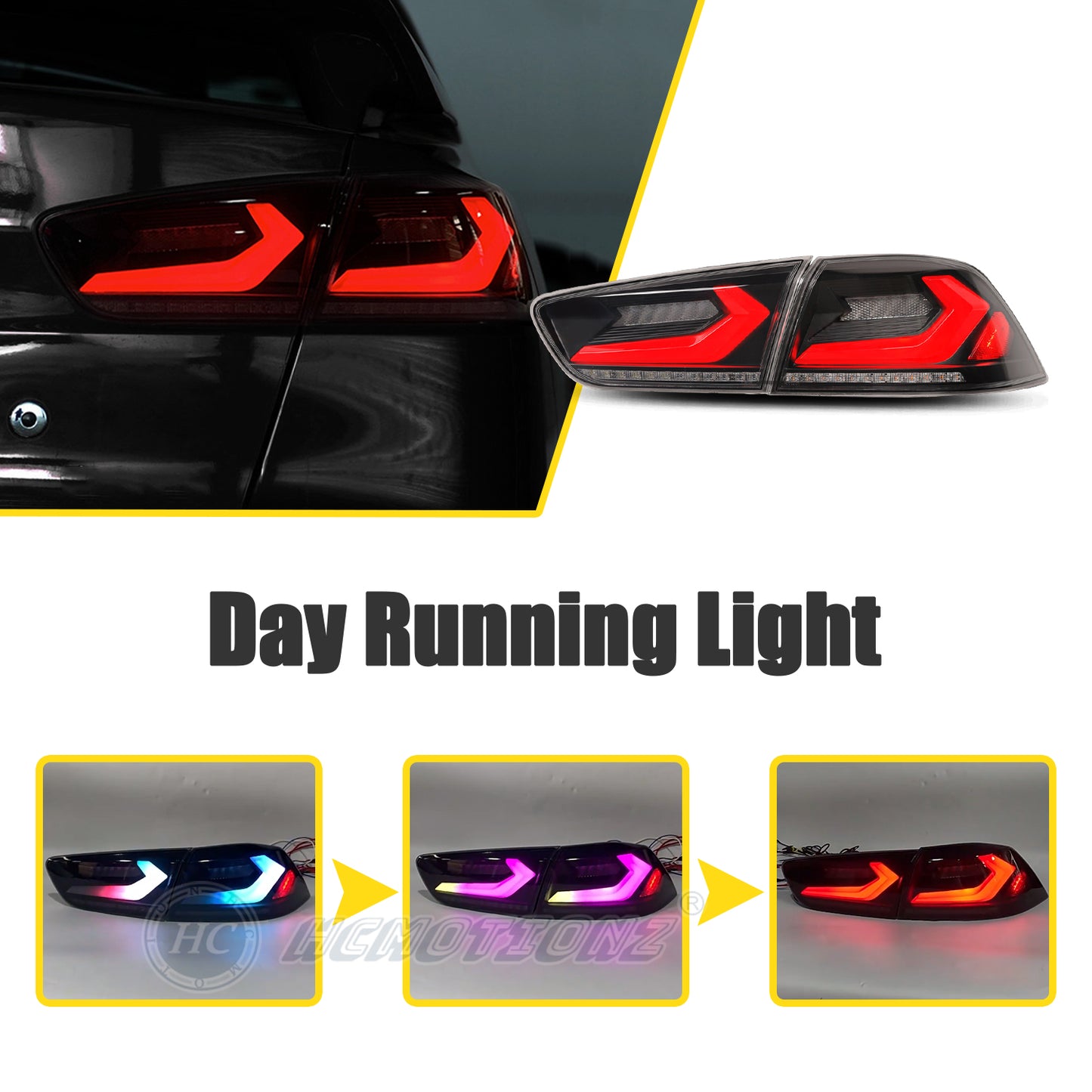 HCMOTION For Mitsubishi Lancer 2008-2017 EVO X Smoked LED Tail Lights 4Pcs Rear Lamp RGB