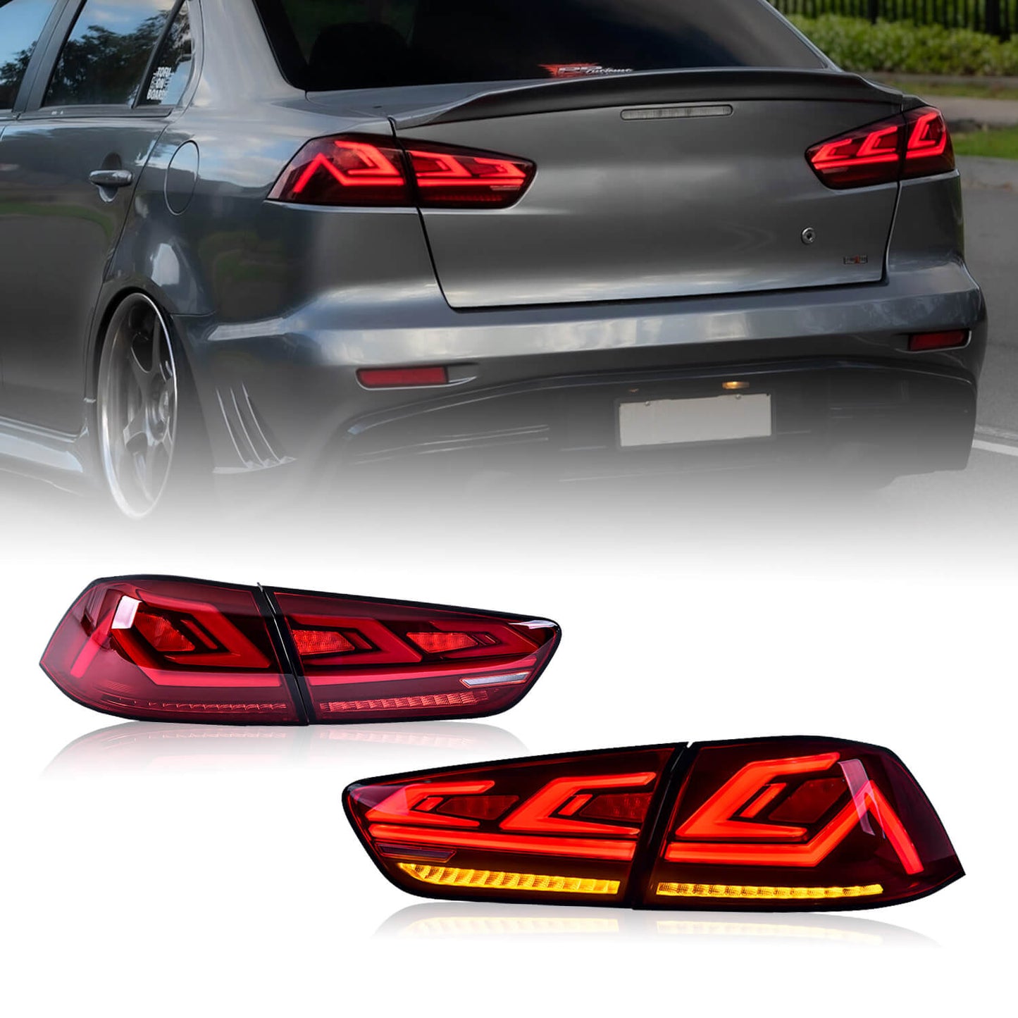 HCMOTION LED Tail Light Mitsubishi Lancer 2008-2017 EVO X 4Pcs Rear Lamp Smoke&Red