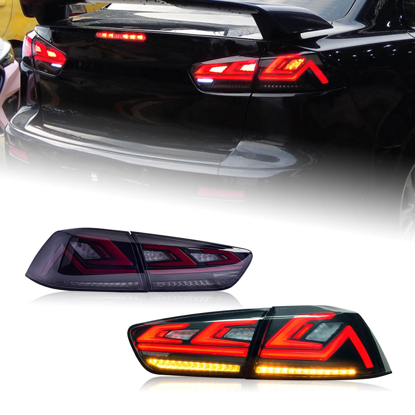 HCMOTION LED Tail Light Mitsubishi Lancer 2008-2017 EVO X 4Pcs Rear Lamp Smoke&Red