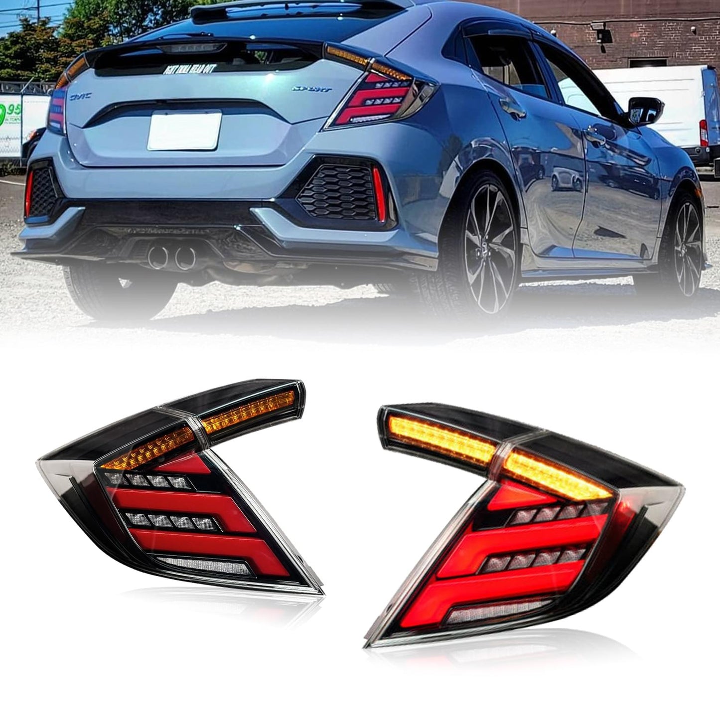 HCMOTION Taillights For Honda Civic Hatchback 2017-2020 hatchback Clear&Smoke