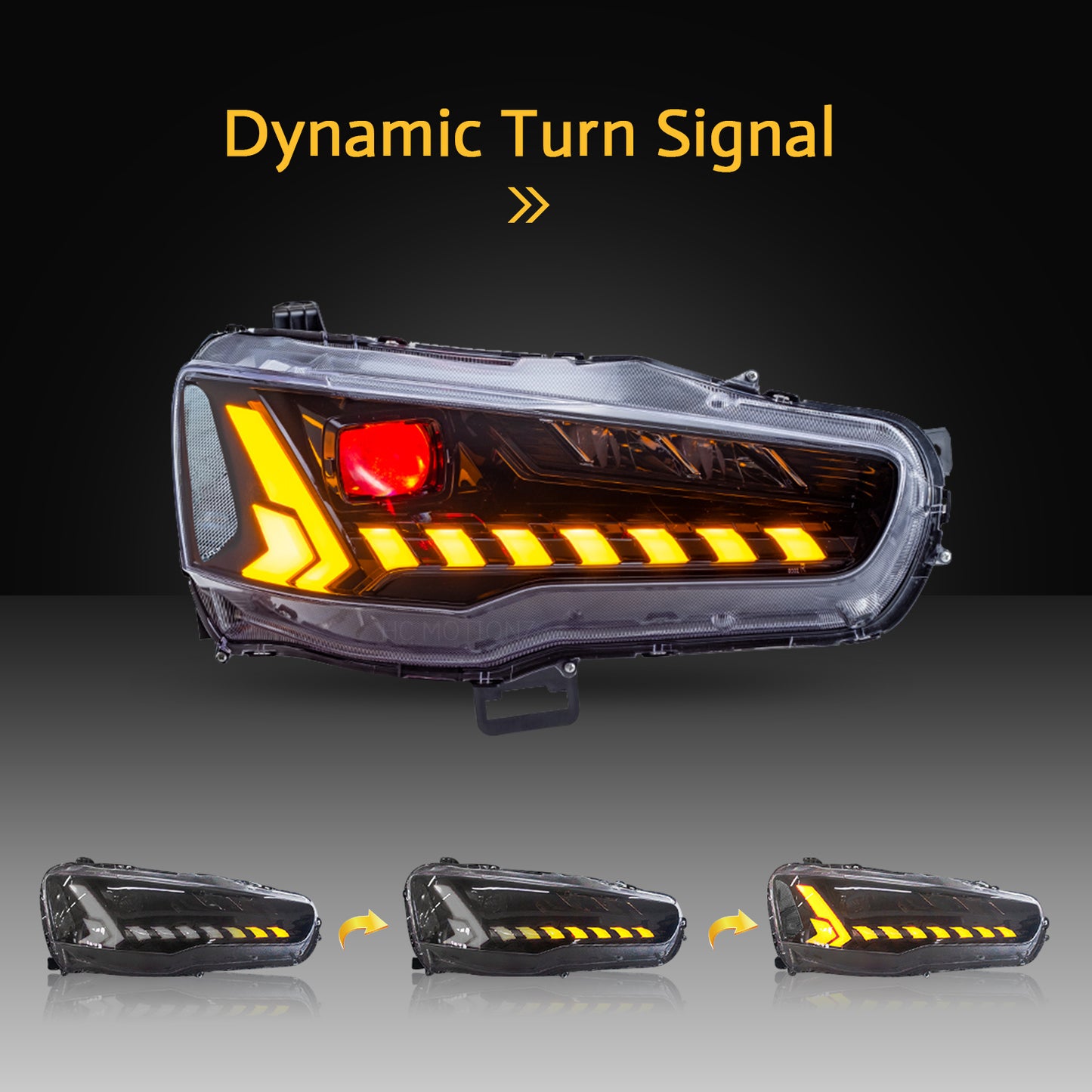 HCMOTIONZ RGB LED Headlights For Mitsubishi Lancer 2008-2017 Dazzle Demon Eyes DRL Start Up Animation