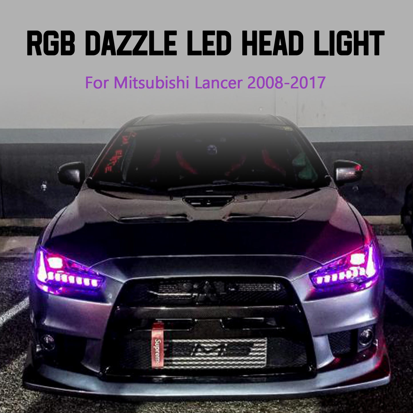 HCMOTIONZ RGB LED Headlights For Mitsubishi Lancer 2008-2017 Dazzle Demon Eyes DRL Start Up Animation