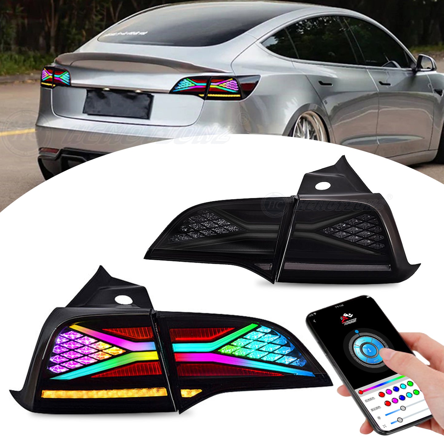 HCMOTIONZ RGB LED Tail Lights For Tesla Model 3 Model Y 2017 2018 2019 2020 2021 DRL Start Up Animation