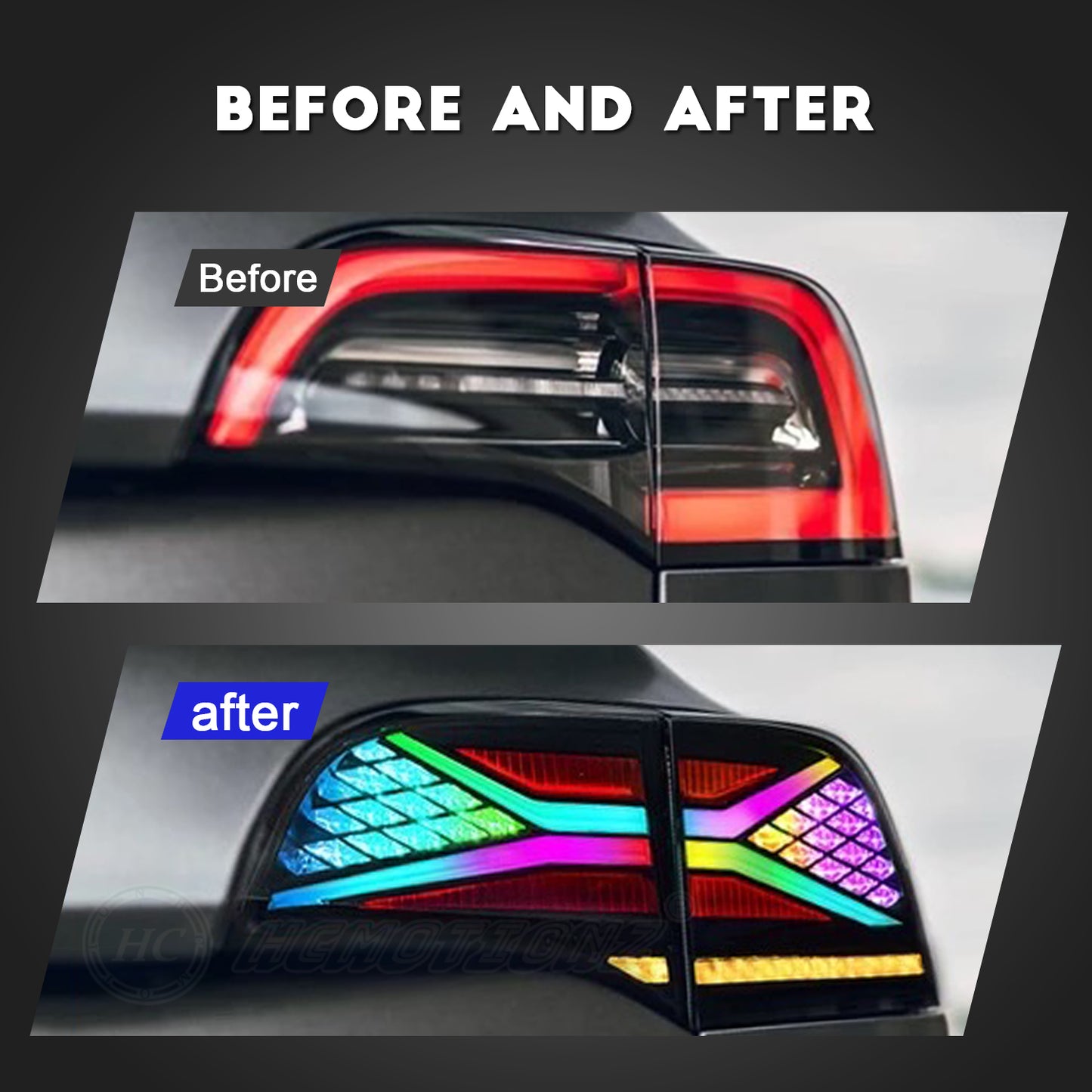 HCMOTIONZ RGB LED Tail Lights For Tesla Model 3 Model Y 2017 2018 2019 2020 2021 DRL Start Up Animation