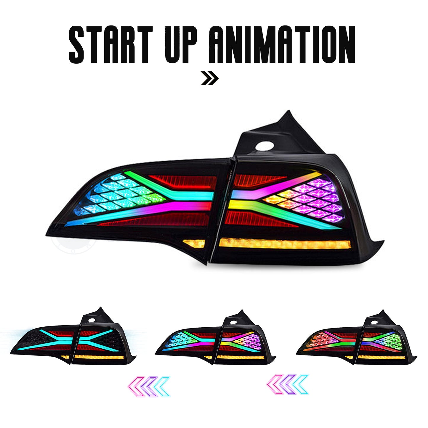 HCMOTIONZ RGB LED Tail Lights For Tesla Model 3 Model Y 2017 2018 2019 2020 2021 DRL Start Up Animation
