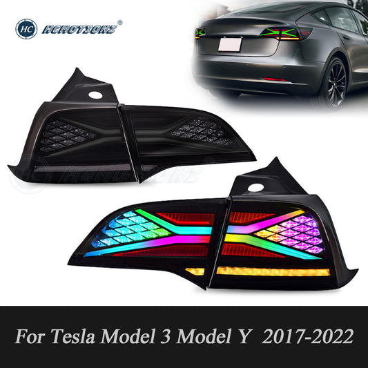 HCMOTIONZ RGB LED Tail Lights For Tesla Model 3 Model Y 2017 2018 2019 2020 2021 DRL Start Up Animation