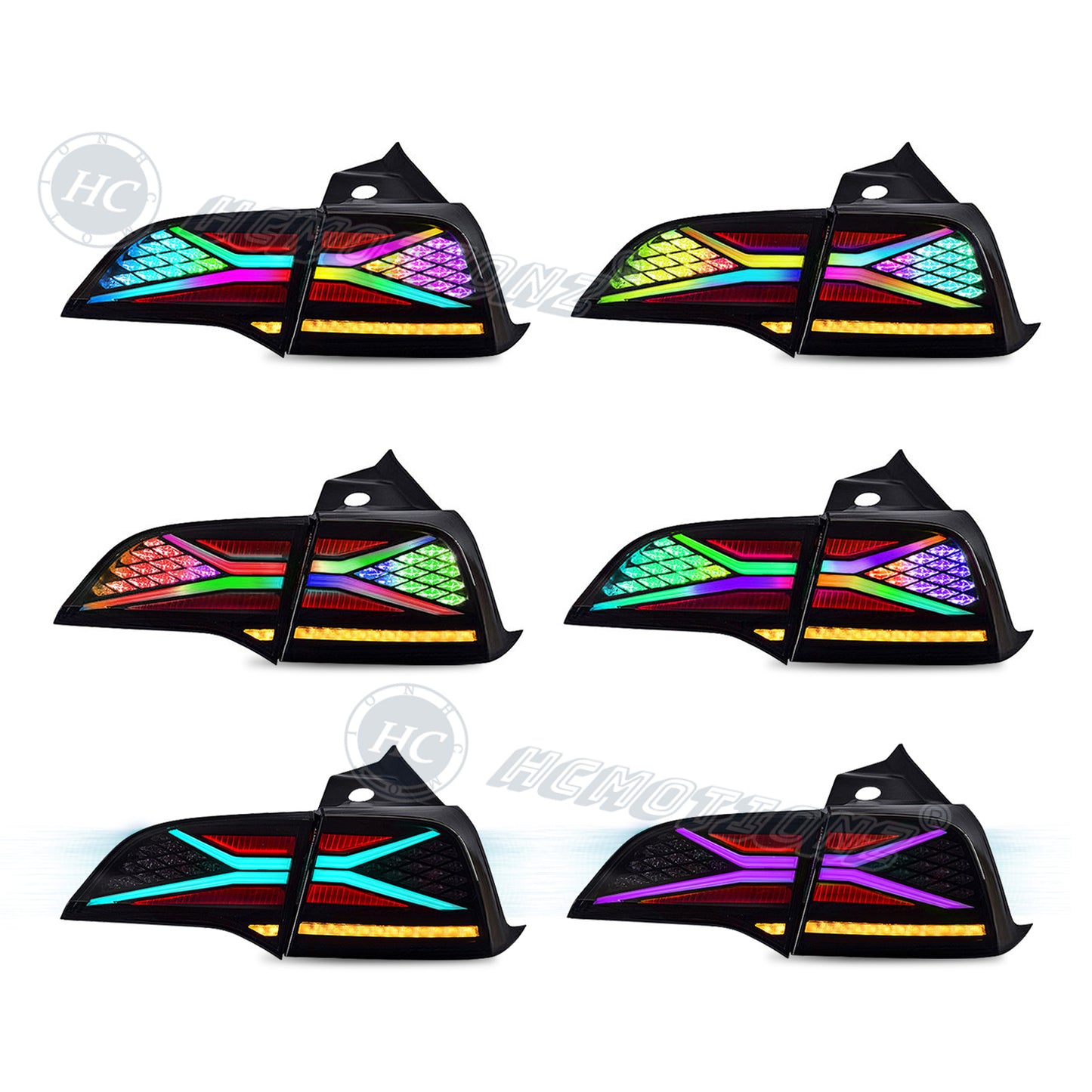 HCMOTIONZ RGB LED Tail Lights For Tesla Model 3 Model Y 2017 2018 2019 2020 2021 DRL Start Up Animation