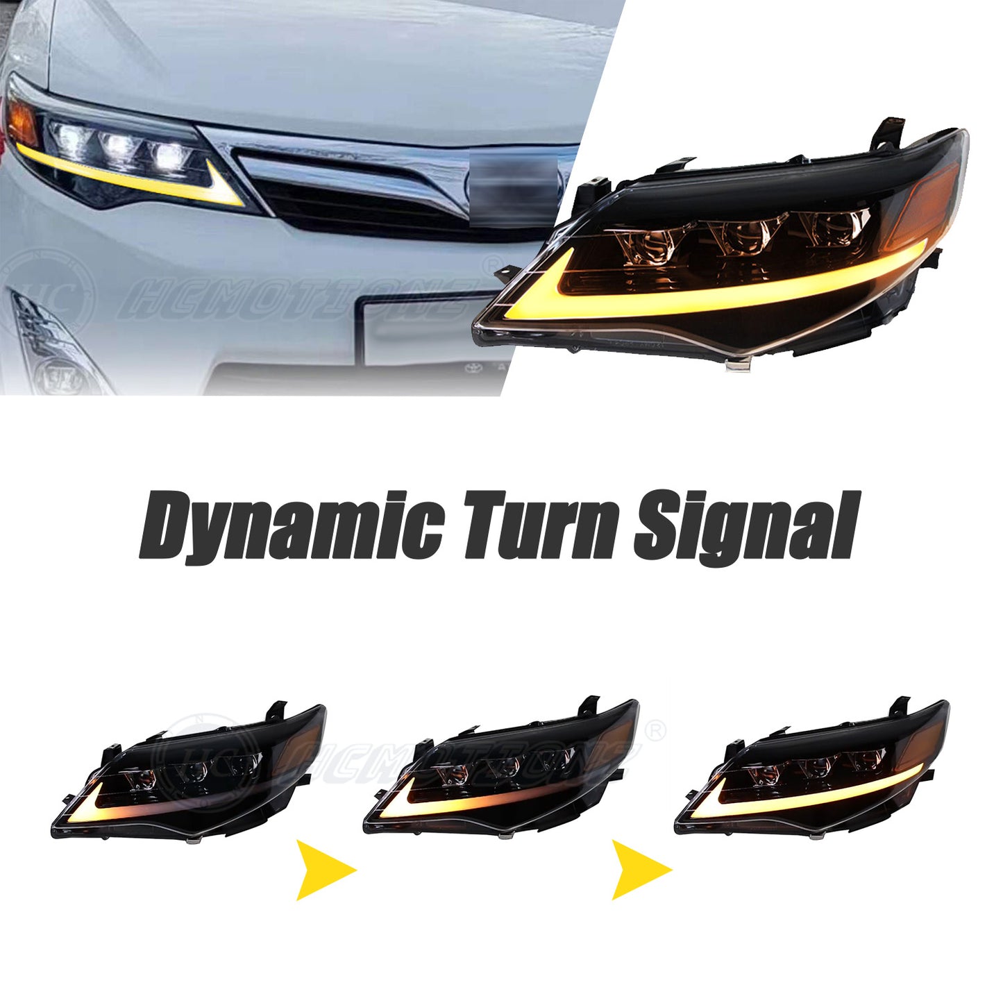 HCMOTION LED Headlights For Toyota Camry 2012-2014 DRL Start UP Animation