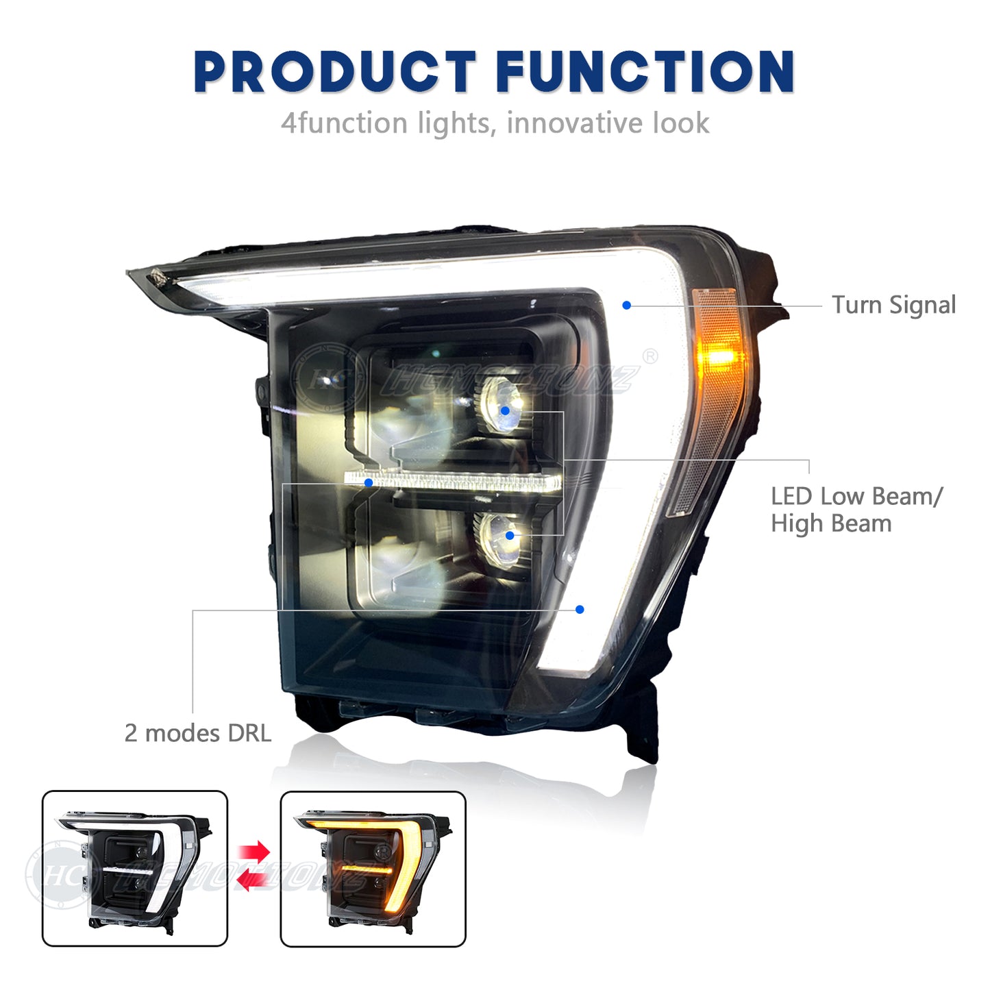 HCMOTIONZ Full LED Headlights for Ford F-150 F150 2021 2022 2023 2024 Start-up Animation Sequential Signal Front Lamps Assembly