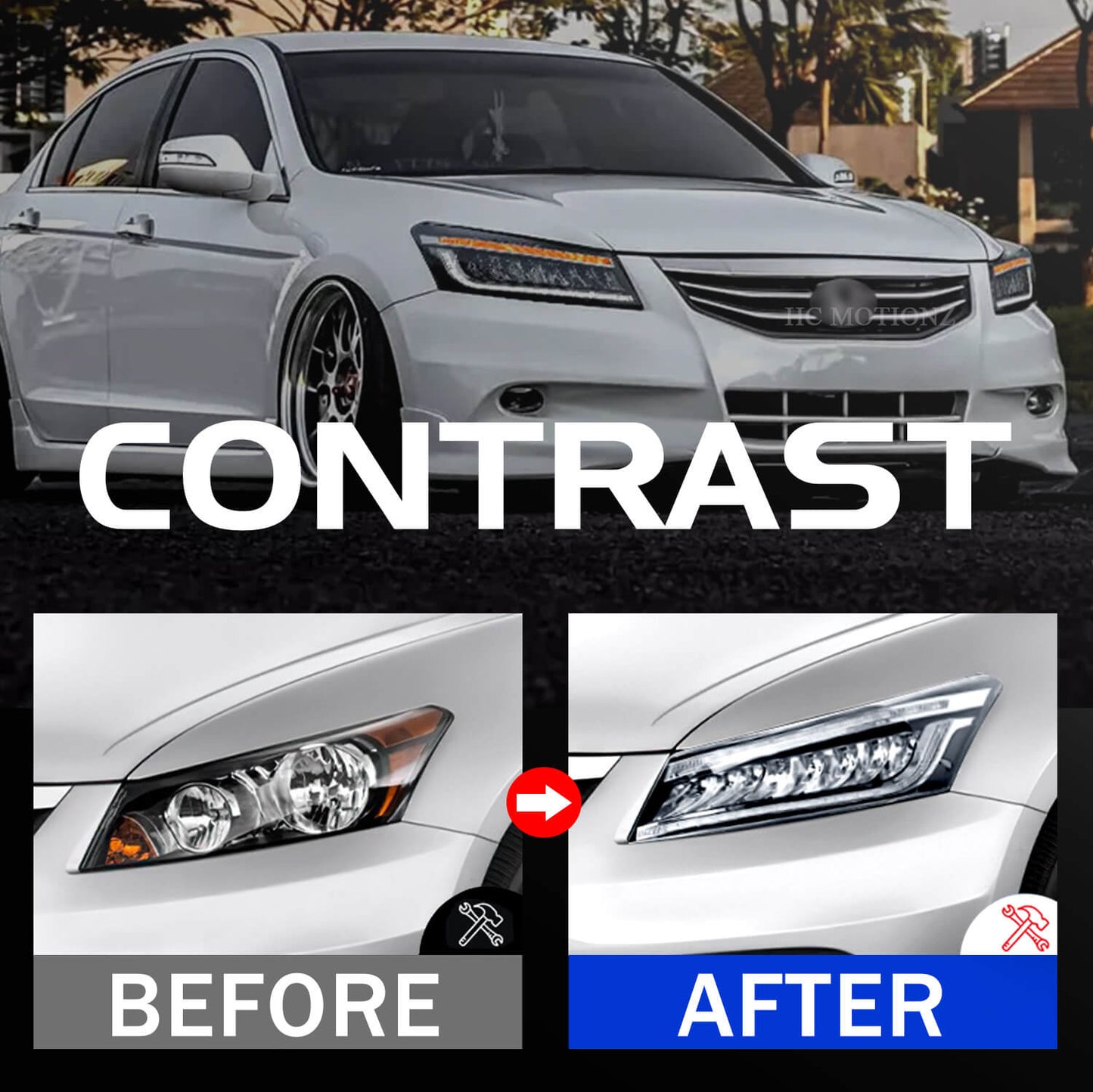 HCMOTIONZ 2008-2012 FULL LED Headlights For Honda Accord DRL Start up Animation