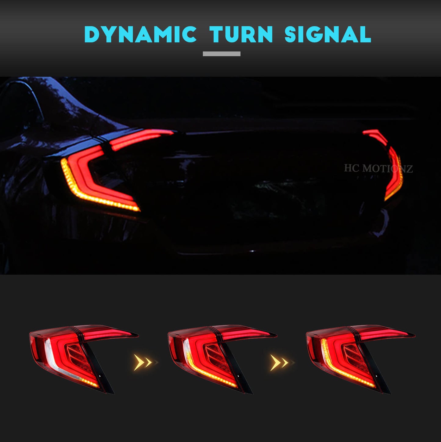 HCMOTION LED Tail Lights for Honda Civic 2016-2021 DRL Start Up Animation Rear Lamp Assembly