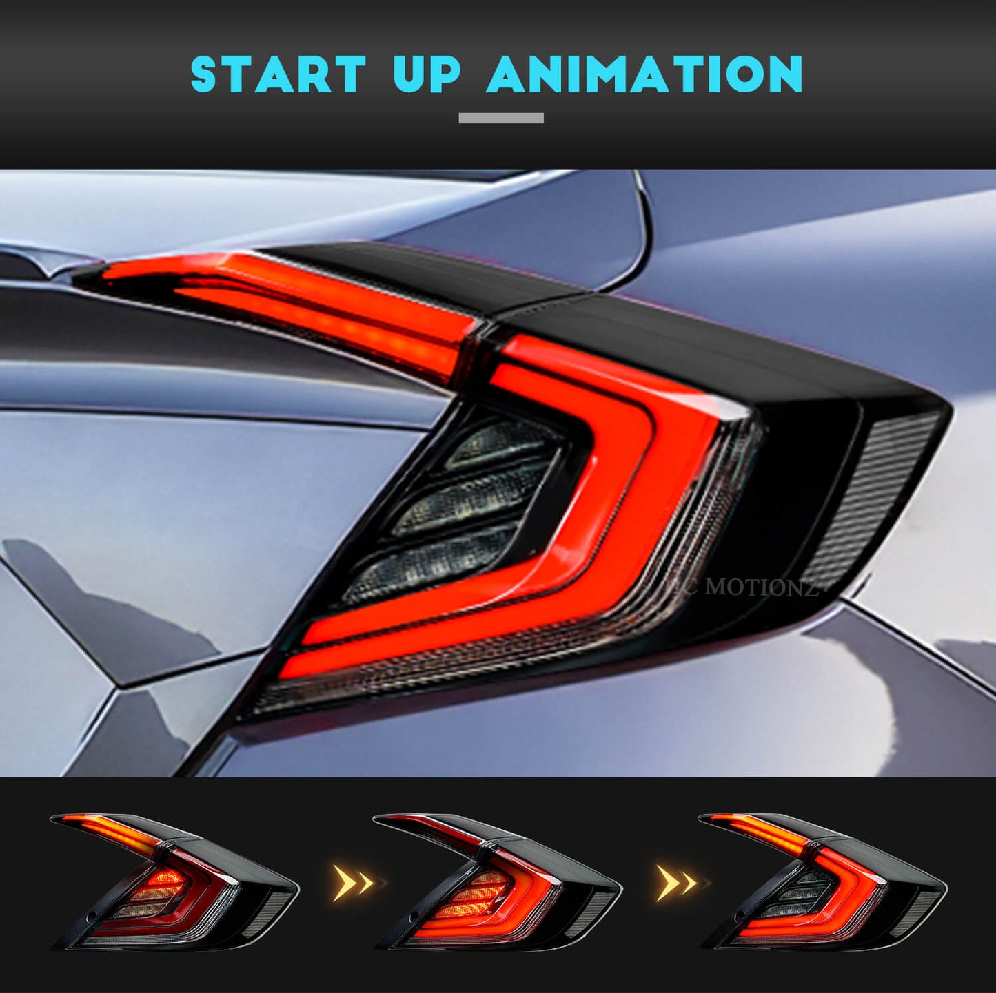 HCMOTION LED Tail Lights for Honda Civic 2016-2021 DRL Start Up Animation Rear Lamp Assembly
