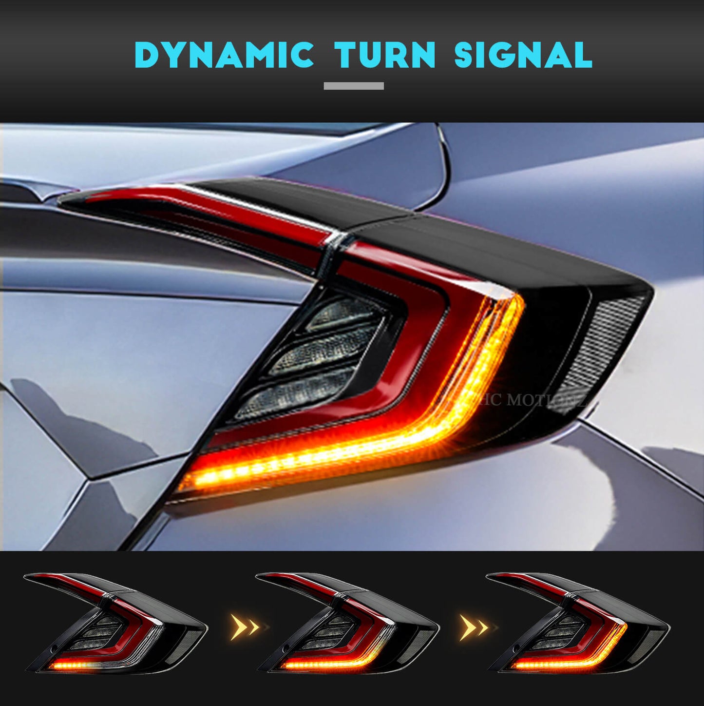 HCMOTION LED Tail Lights for Honda Civic 2016-2021 DRL Start Up Animation Rear Lamp Assembly