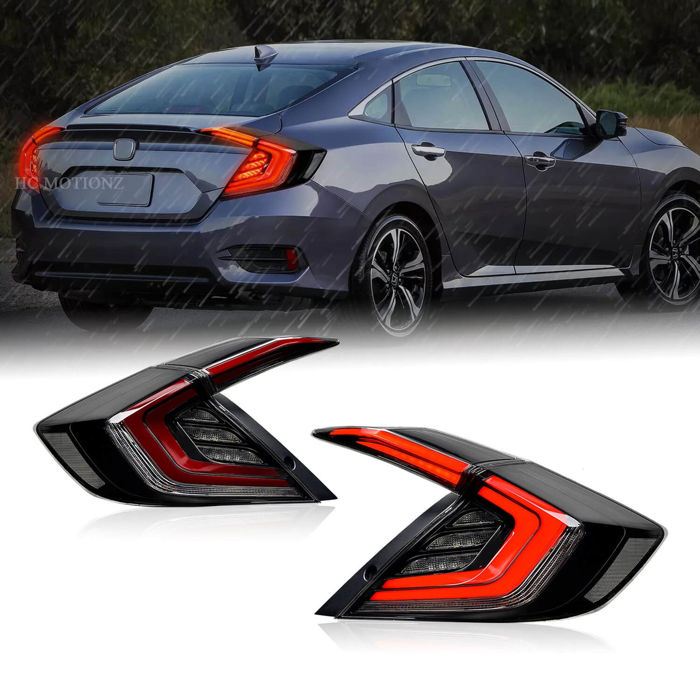 HCMOTION LED Tail Lights for Honda Civic 2016-2021 DRL Start Up Animation Rear Lamp Assembly