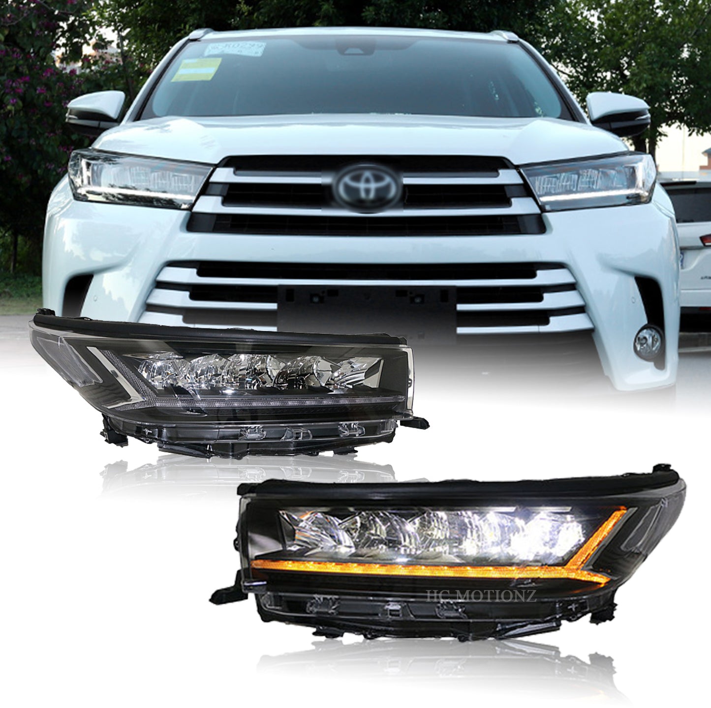 HCMOTIONZ LED Headlights For Toyota Highlander Start UP Animation 2016-2019