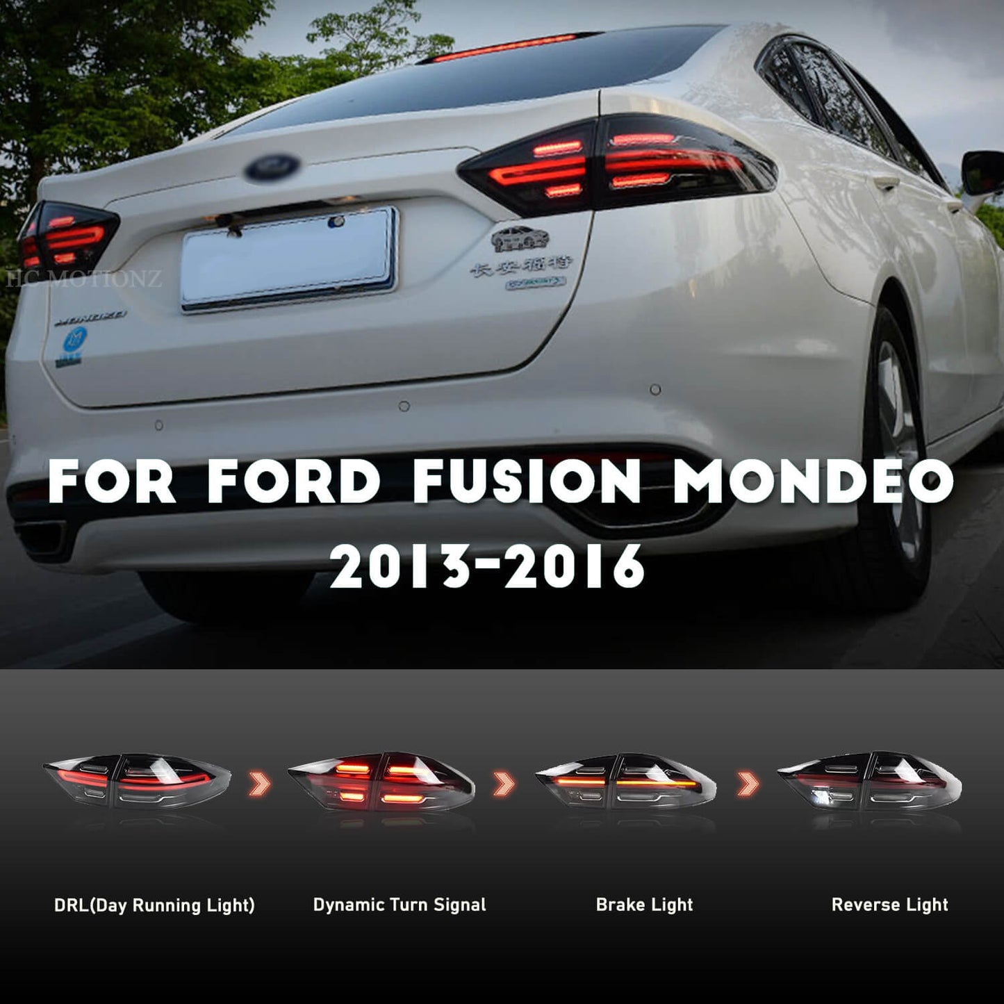 HCMOTION LED Tail Lights For Ford Fusion Mondeo 2013-2016 Dark Smoked Porsche Style 4PCS