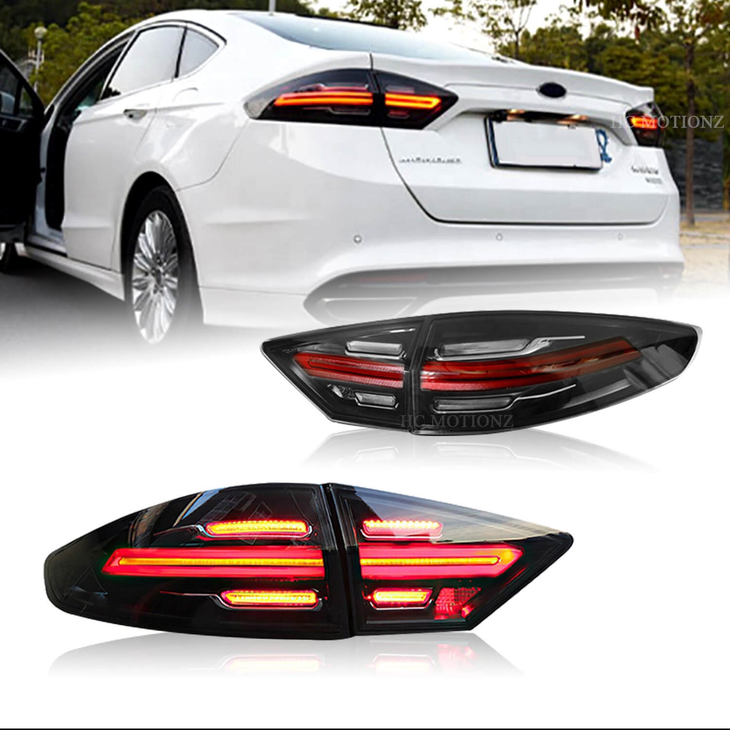 HCMOTION LED Tail Lights For Ford Fusion Mondeo 2013-2016 Dark Smoked Porsche Style 4PCS