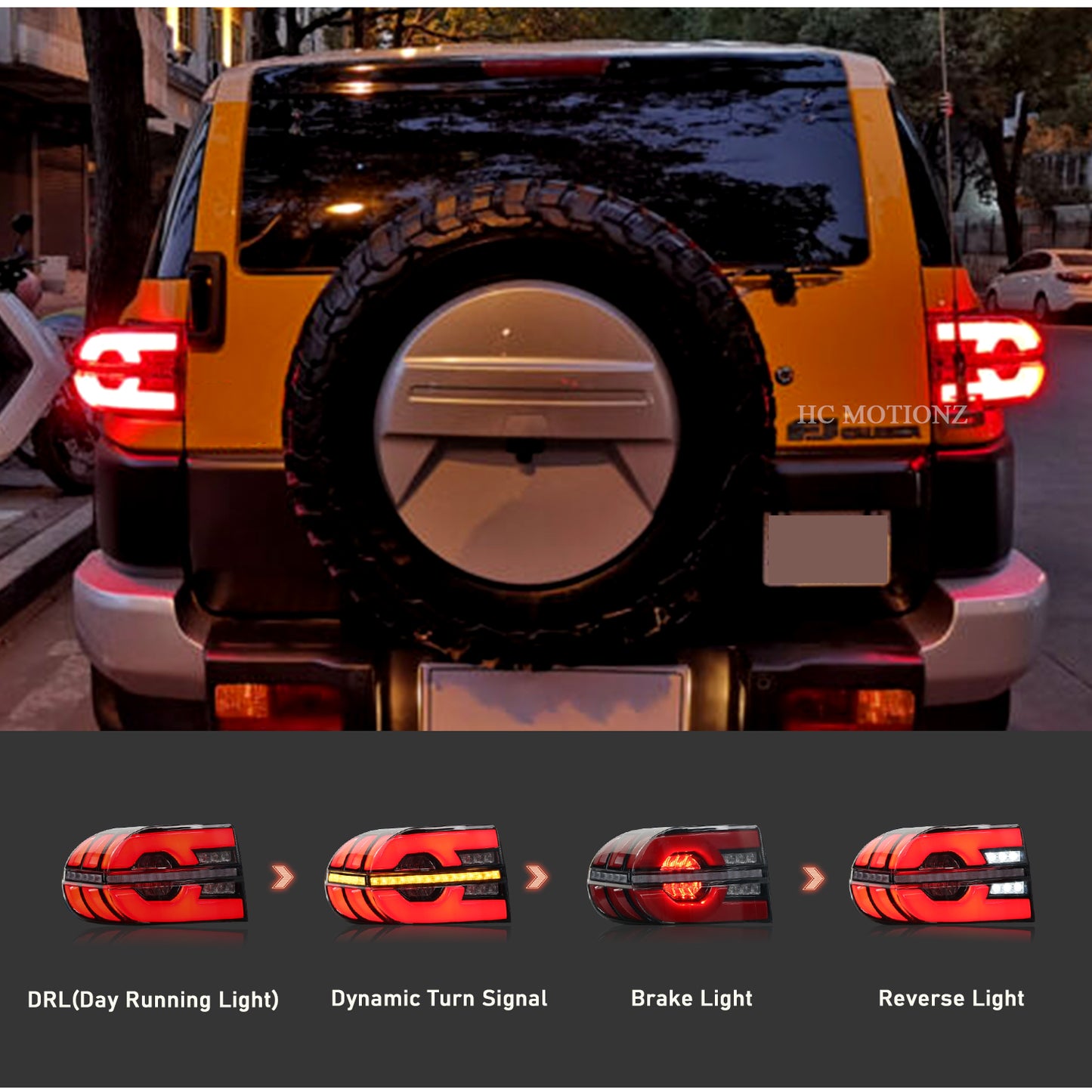 HCMOTIONZ LED Tail Lights For Toyota FJ Cruiser 2007-2015 Smoked 2PCS DRL Start UP Animation