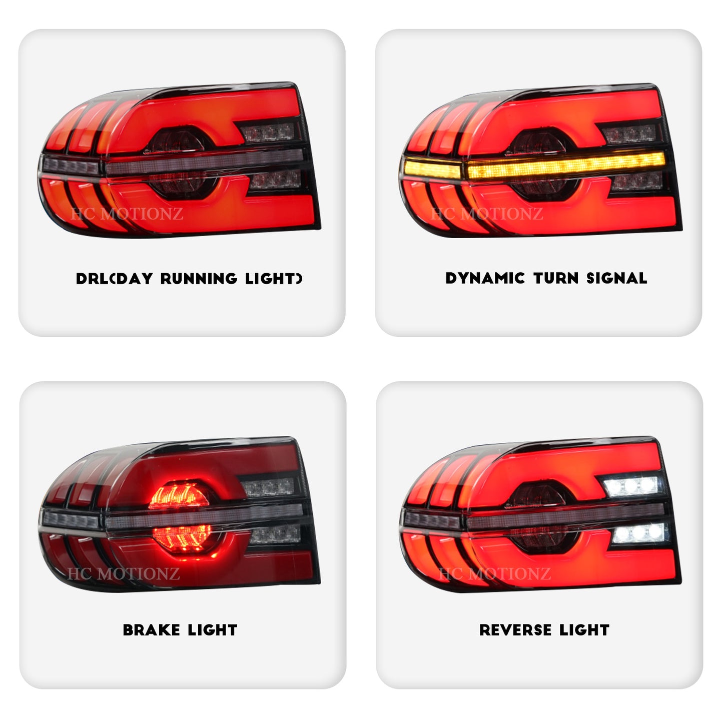HCMOTIONZ LED Tail Lights For Toyota FJ Cruiser 2007-2015 Smoked 2PCS DRL Start UP Animation