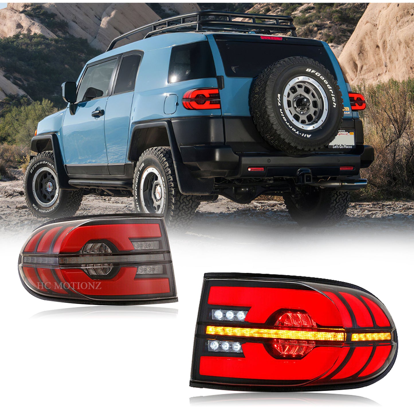 HCMOTIONZ LED Tail Lights For Toyota FJ Cruiser 2007-2015 Smoked 2PCS DRL Start UP Animation