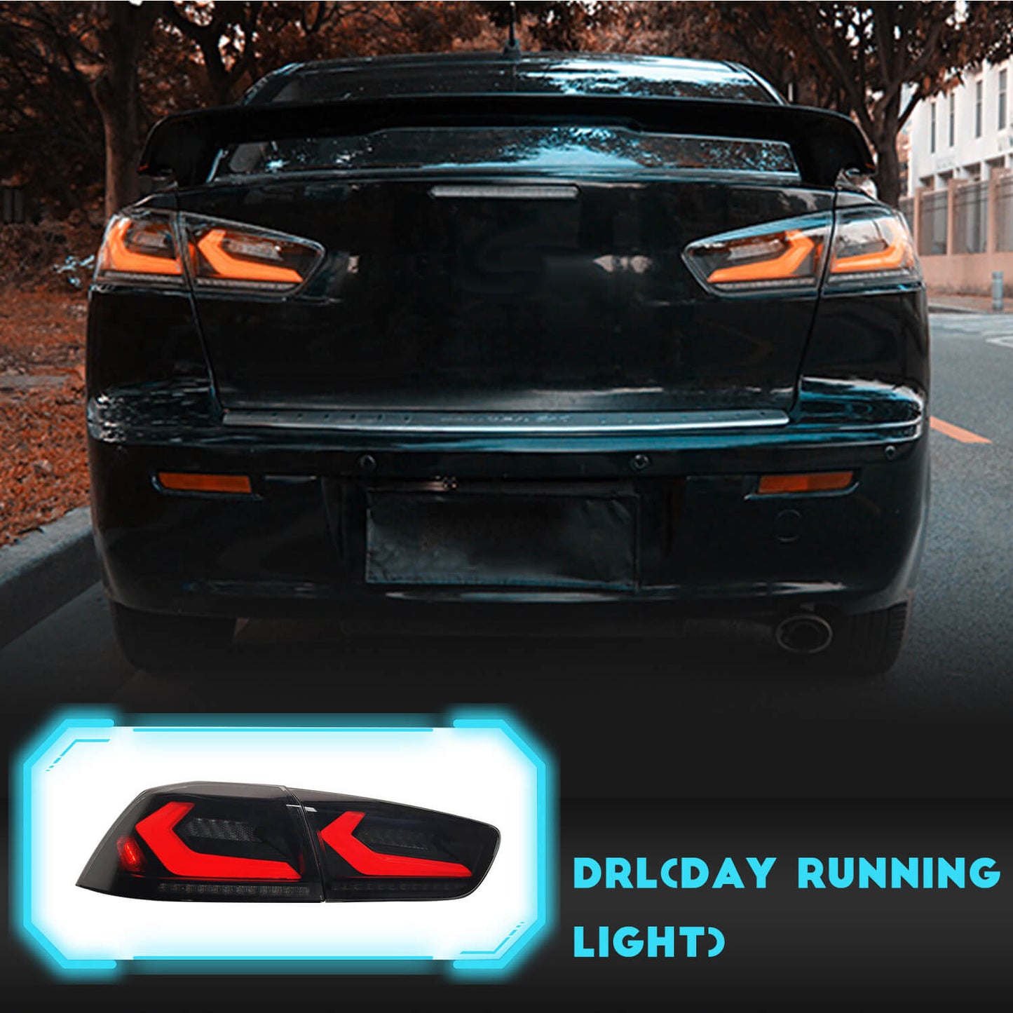 HCMOTIONZ LED Tail Lights for Mitsubishi Lancer & EVO X 2008-2017 Sequential 4Pcs Rear Lamp