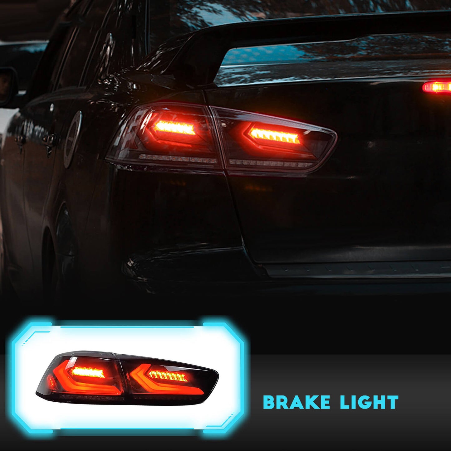 HCMOTIONZ LED Tail Lights for Mitsubishi Lancer & EVO X 2008-2017 Sequential 4Pcs Rear Lamp