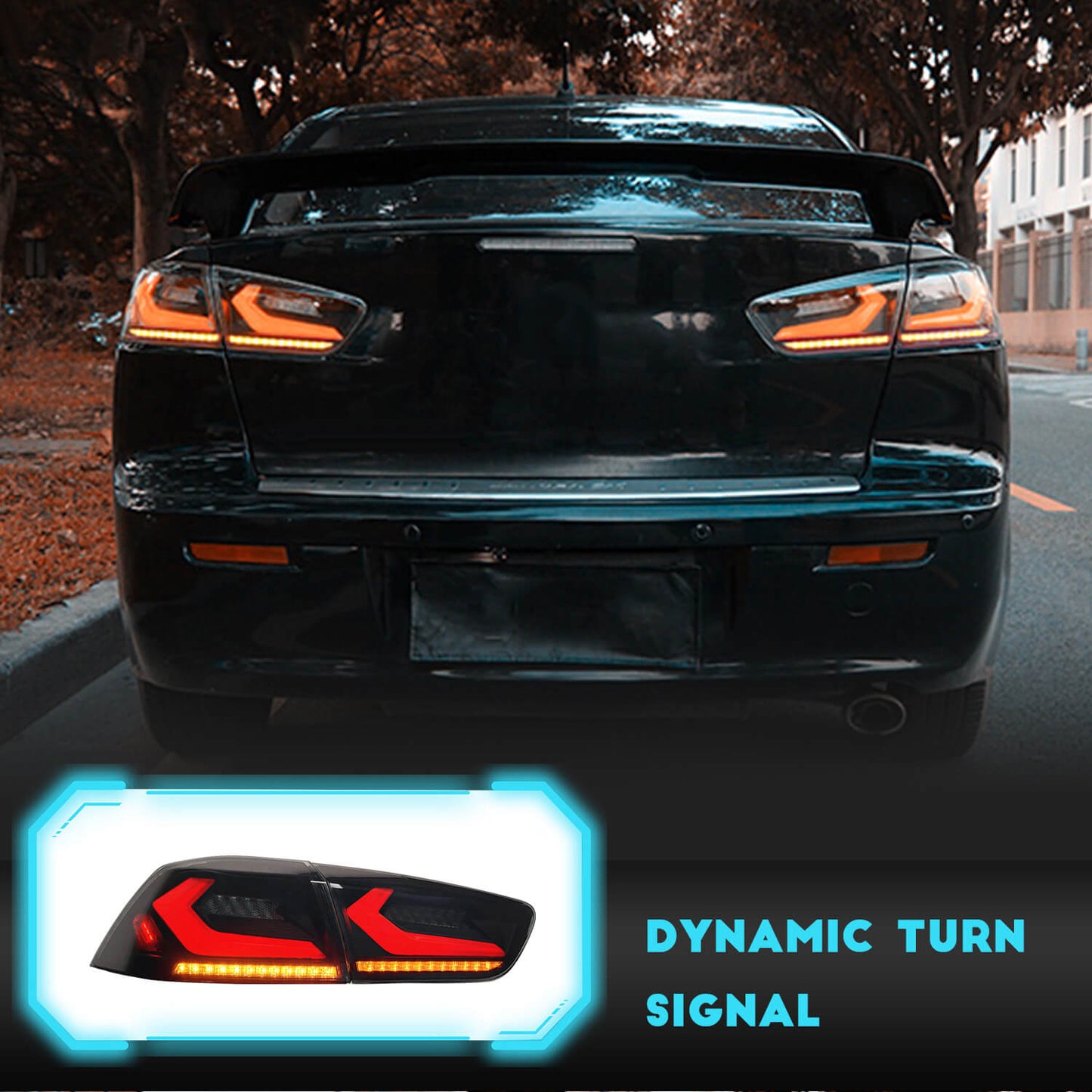 HCMOTIONZ LED Tail Lights for Mitsubishi Lancer & EVO X 2008-2017 Sequential 4Pcs Rear Lamp