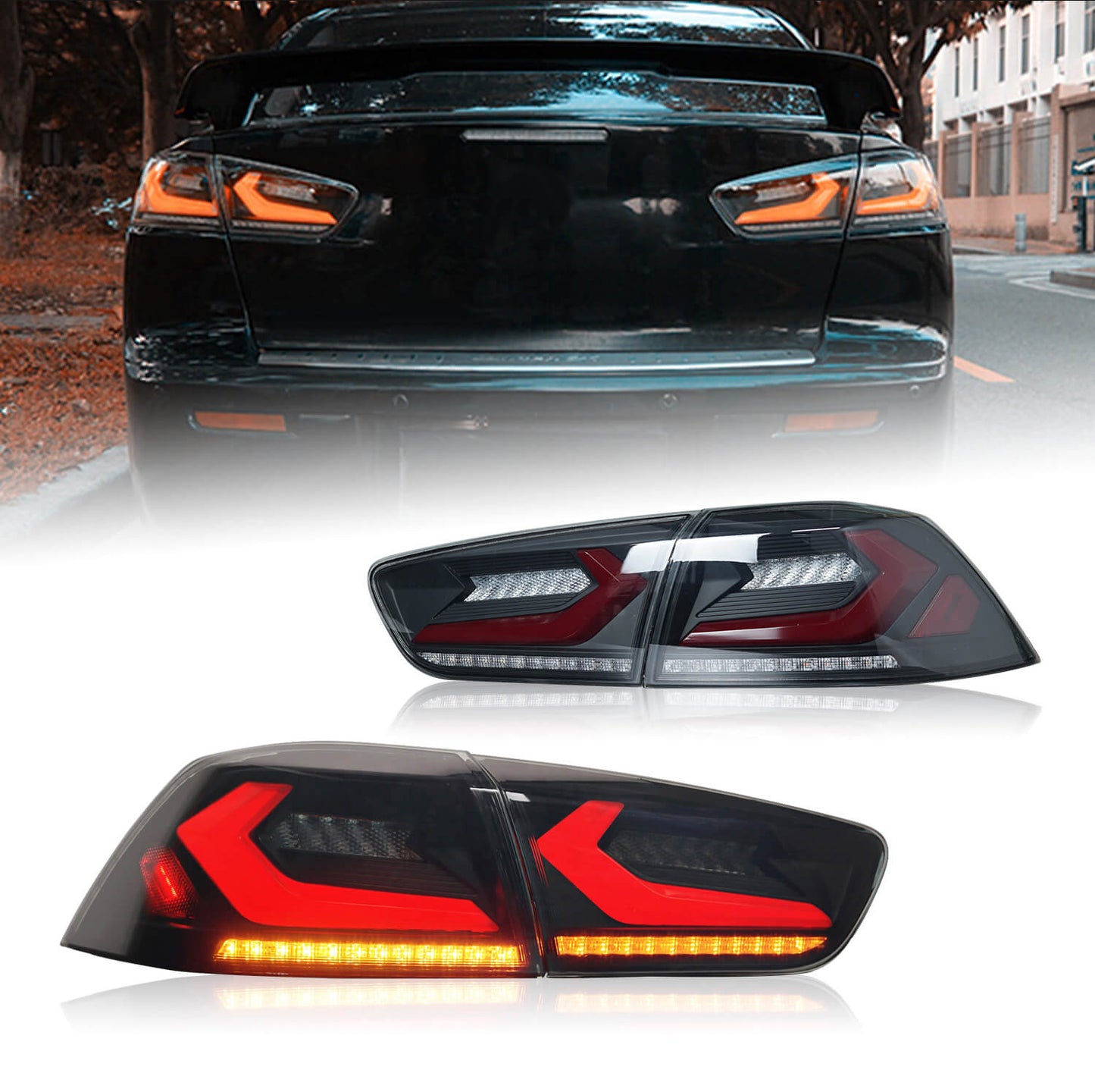 HCMOTIONZ LED Tail Lights for Mitsubishi Lancer & EVO X 2008-2017 Sequential 4Pcs Rear Lamp