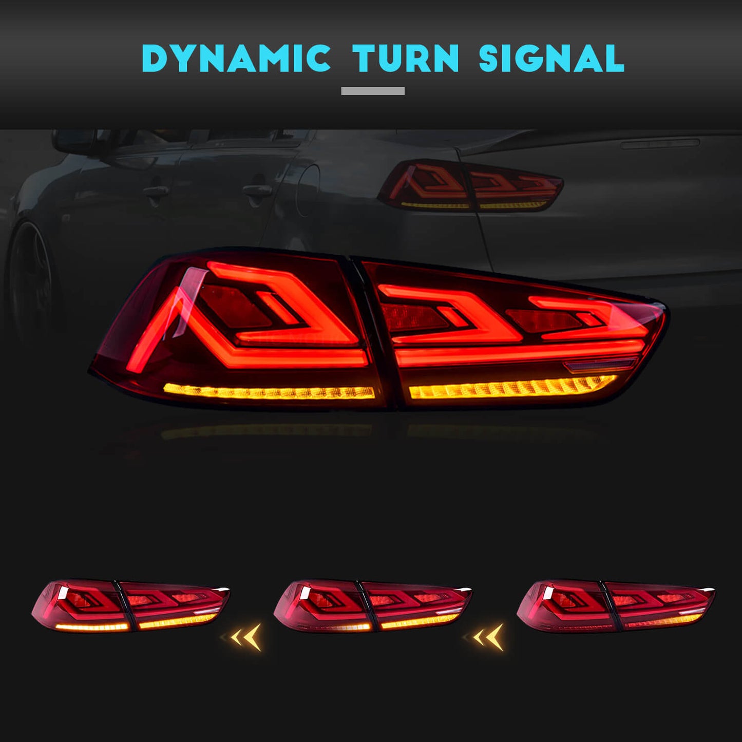 HCMOTION LED Tail Light Mitsubishi Lancer 2008-2017 EVO X 4Pcs Rear Lamp Smoke&Red