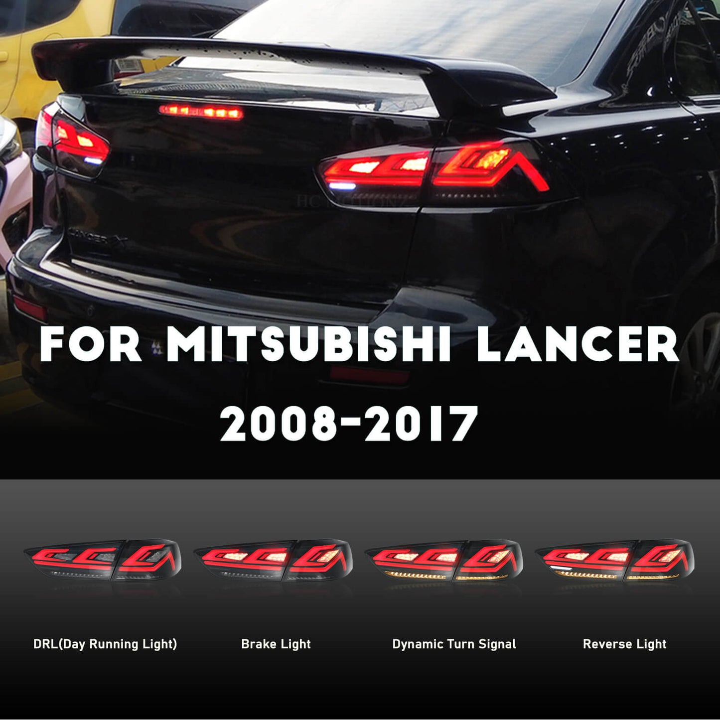 HCMOTION LED Tail Light Mitsubishi Lancer 2008-2017 EVO X 4Pcs Rear Lamp Smoke&Red