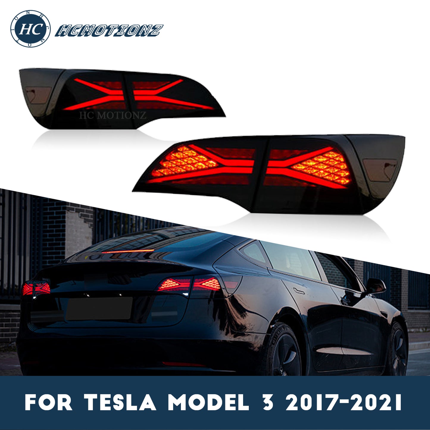 HCMOTIONZ LED Tail Lights For Tesla Model 3 Model Y 2017 2018 2019 2020 2021 With Start Up Animation