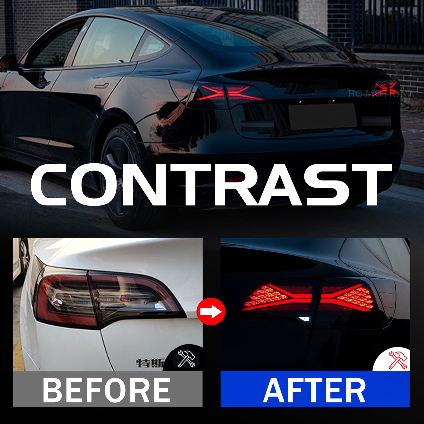 HCMOTIONZ LED Tail Lights For Tesla Model 3 Model Y 2017 2018 2019 2020 2021 With Start Up Animation