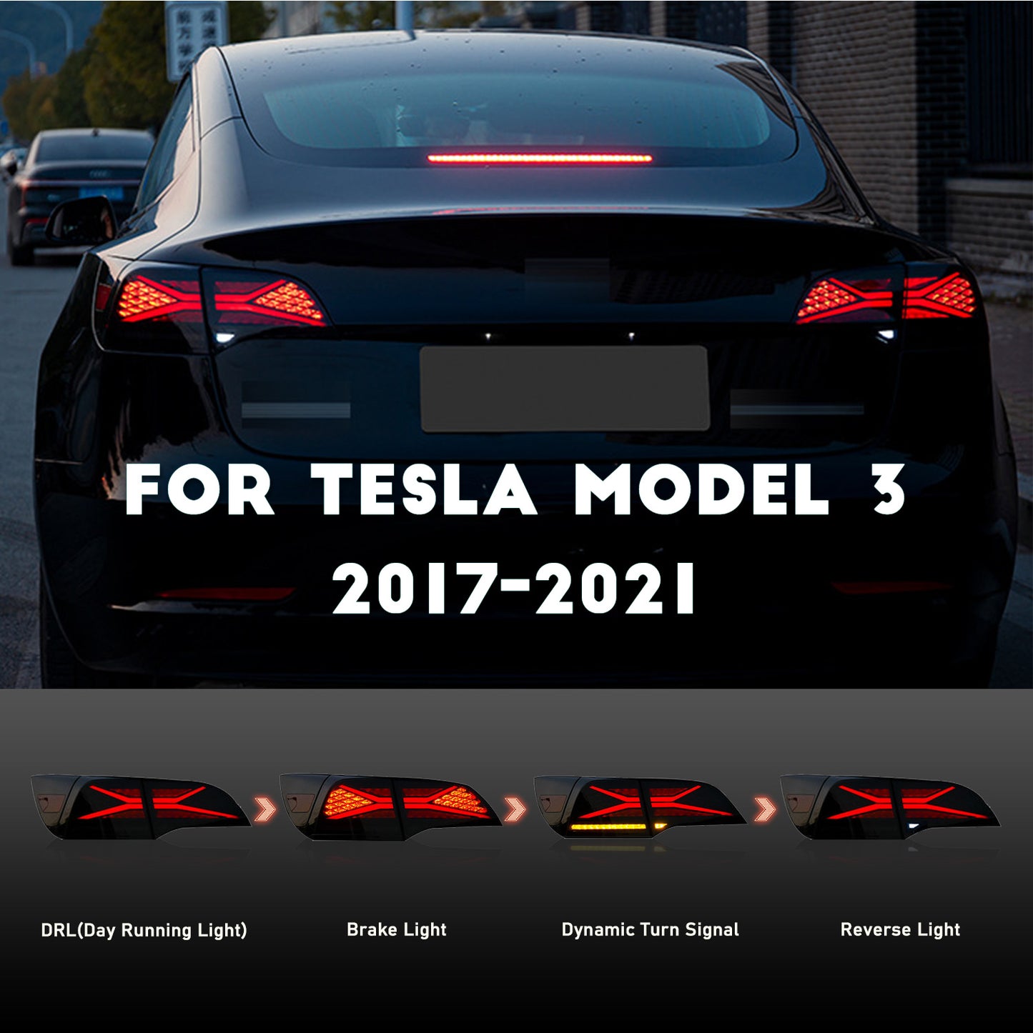 HCMOTIONZ LED Tail Lights For Tesla Model 3 Model Y 2017 2018 2019 2020 2021 With Start Up Animation