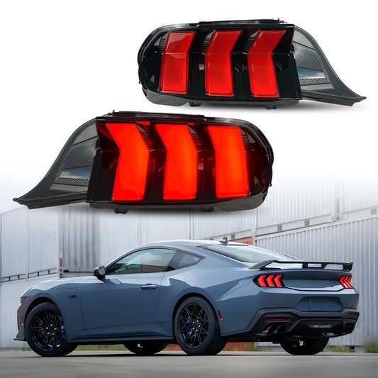HCMOTION LED Tail Lights for Ford Mustang 2024-2025 GT EcoBoost Dark Horse Red Sequential Signal