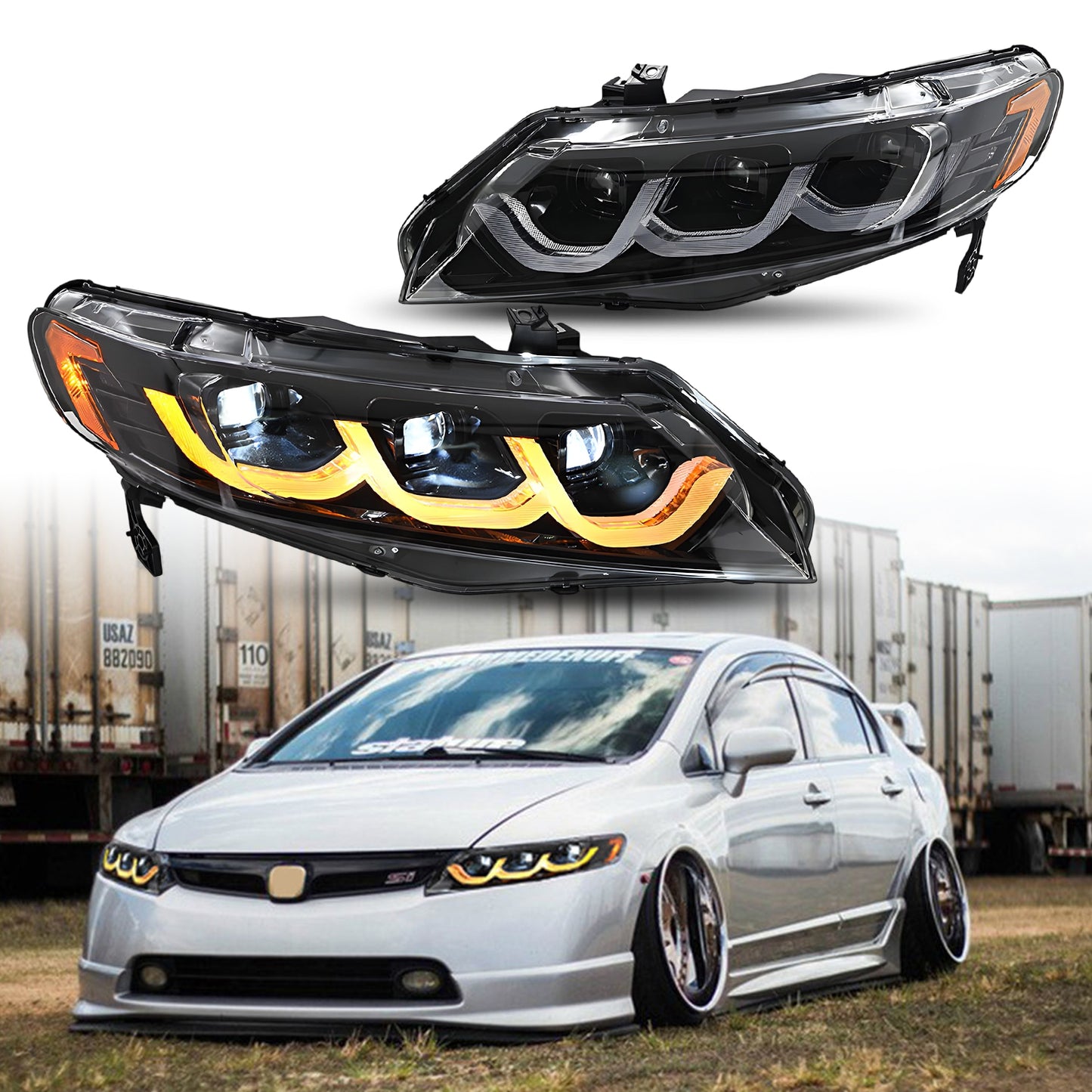HCMOTION LED Head Lights for Honda Civic 2006-2011 8th Gen 4Doors Sedan