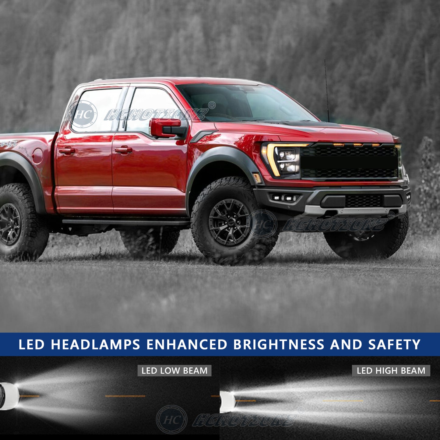 HCMOTIONZ Full LED Headlights for Ford F-150 F150 2021 2022 2023 2024 Start-up Animation Sequential Signal Front Lamps Assembly